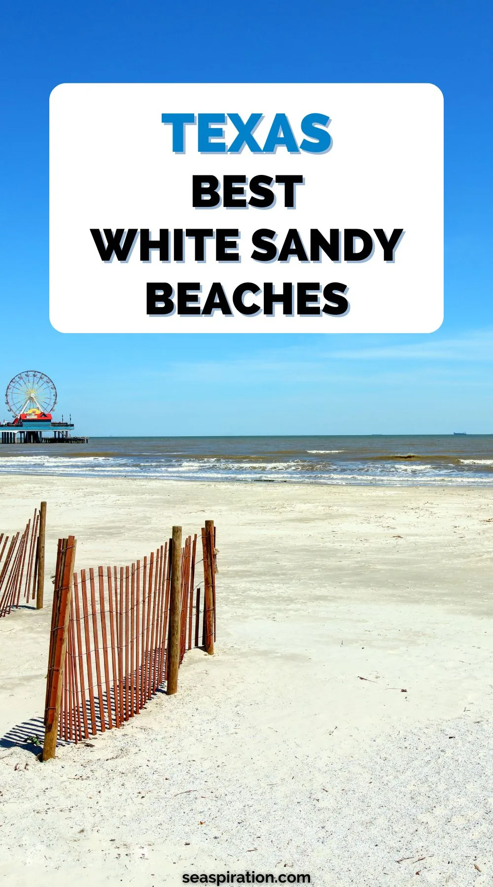white sandy shore on Stewart Beach, Galveston, Texas