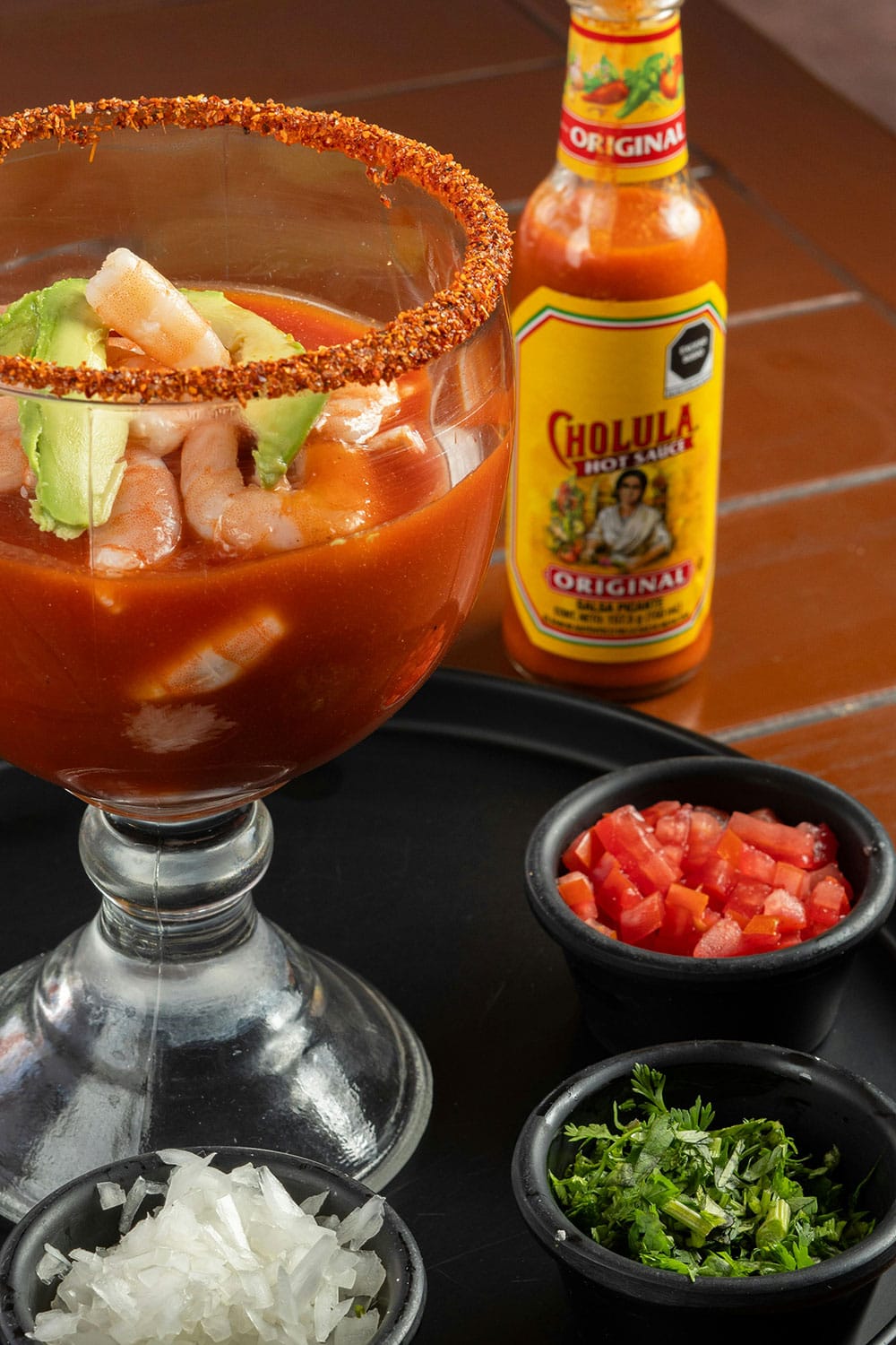 shrimp cocktail and hot sauce