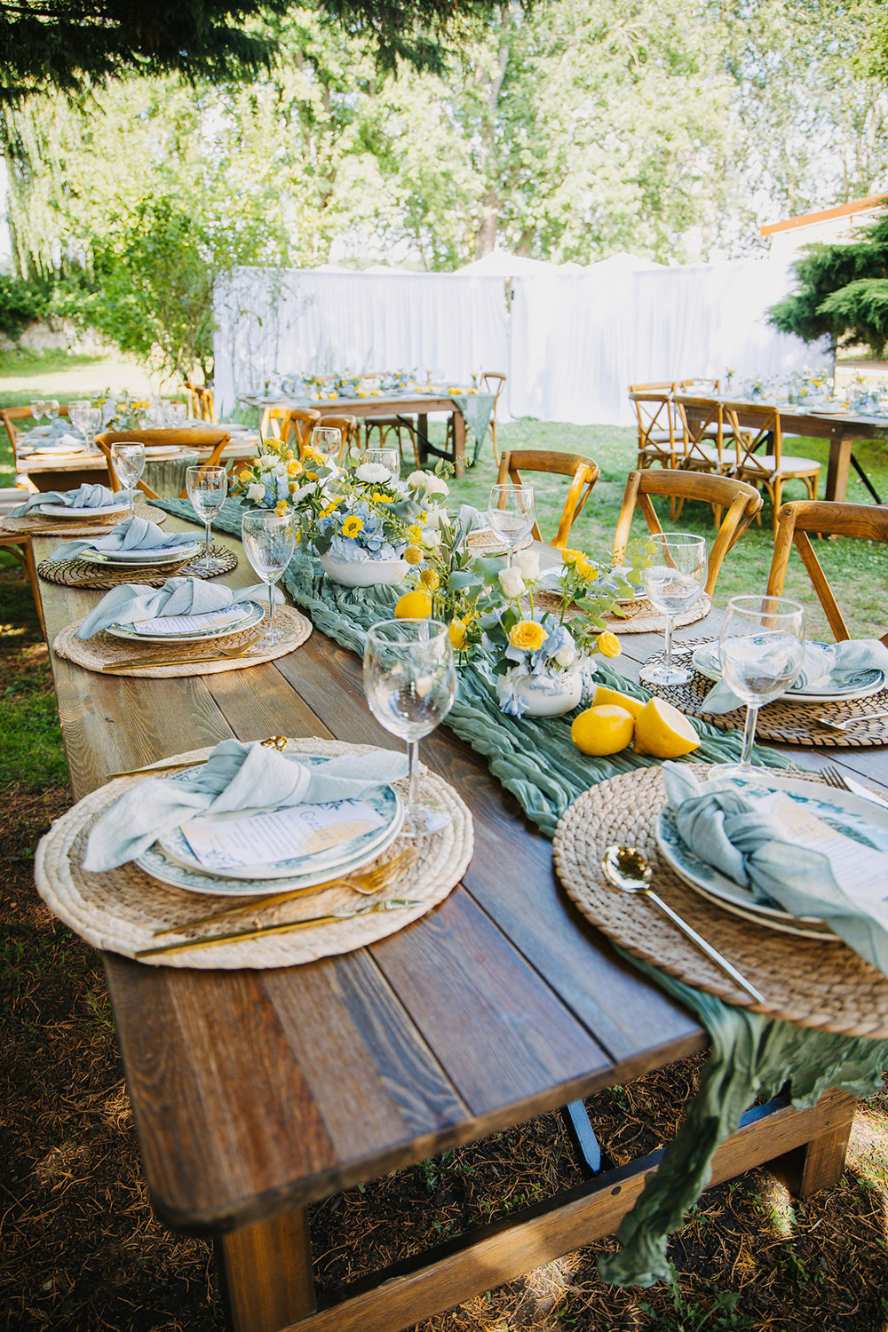 wooden table decorated in lemon theme