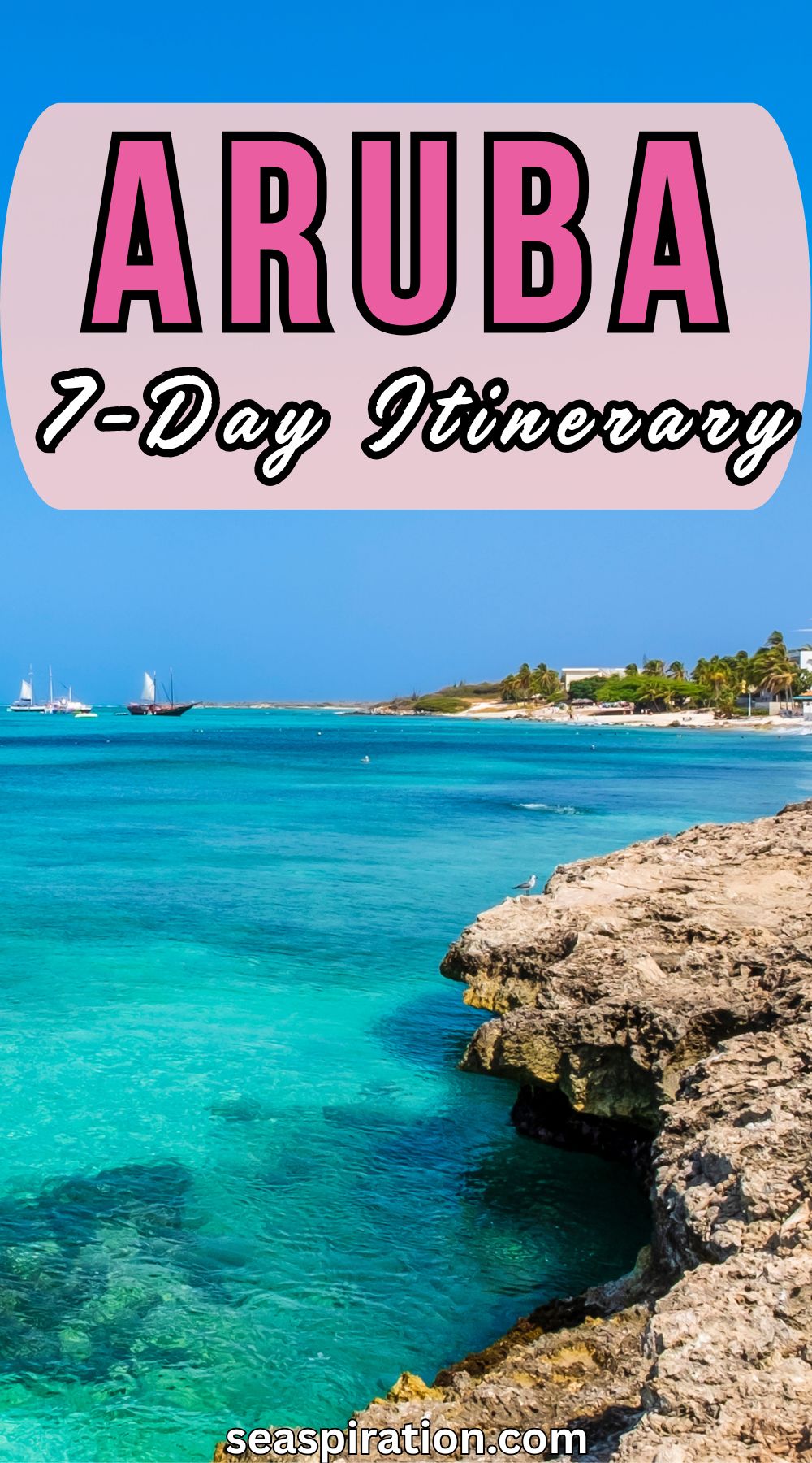 rocky shoreline with clear waters on Aruba island in the Caribbean