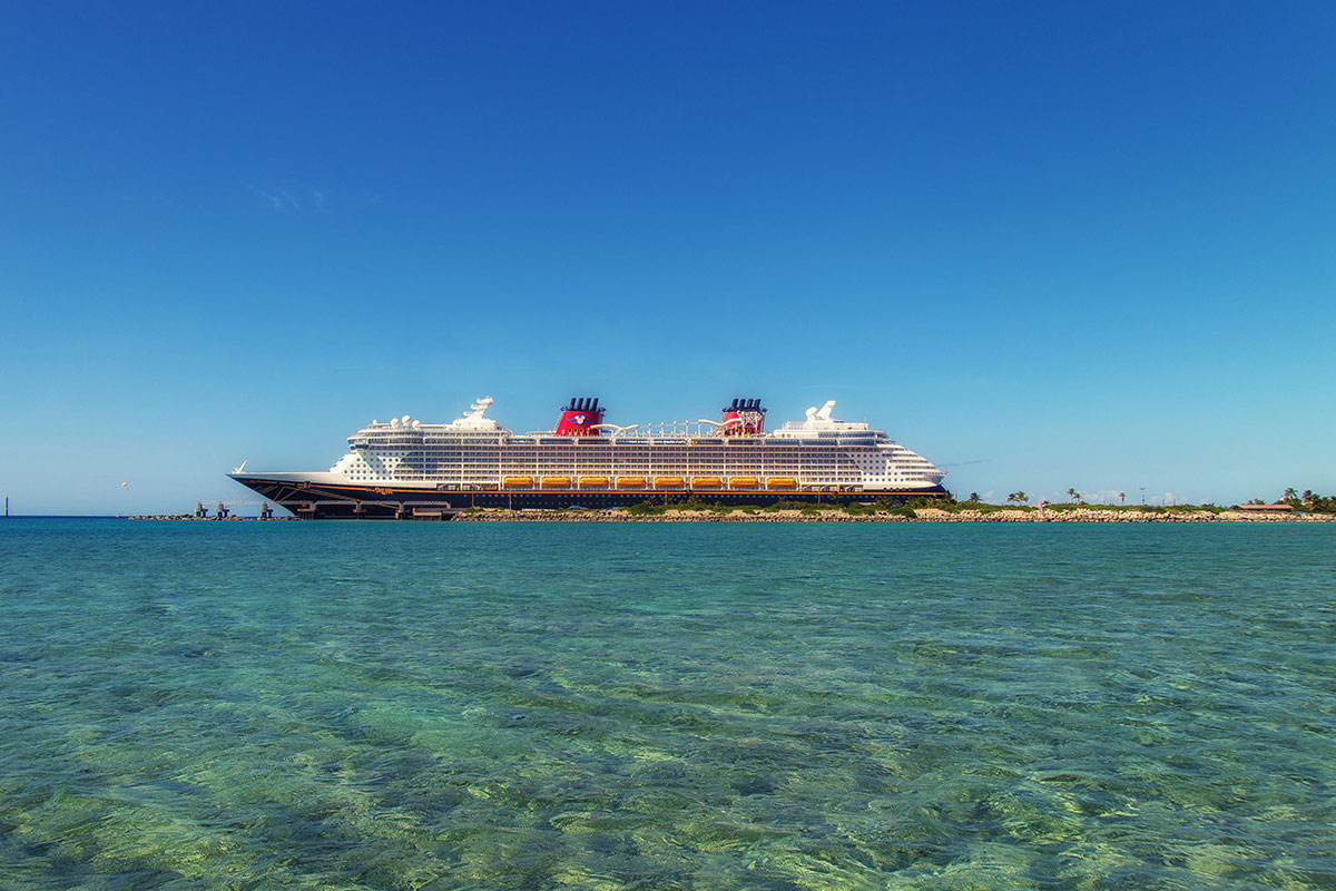Disney cruise ship in the dock on Castaway Cay in the Bahamas