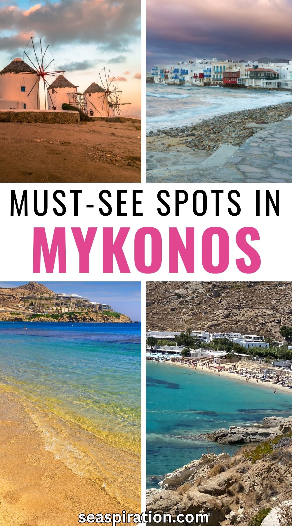 some of the most iconic spots and sights of Myokonos island like windmills, Little Venice and famous beaches