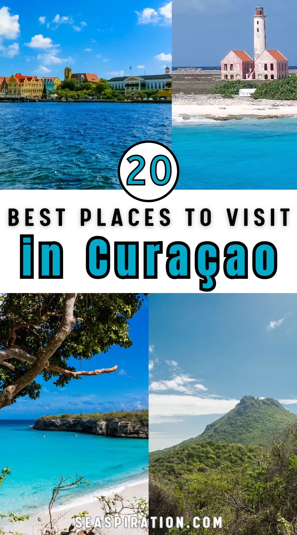 some of Curaçao most iconic spots like the capital, Klein Curaçao lighthouse, Grote Knip beach and a mountainous place
