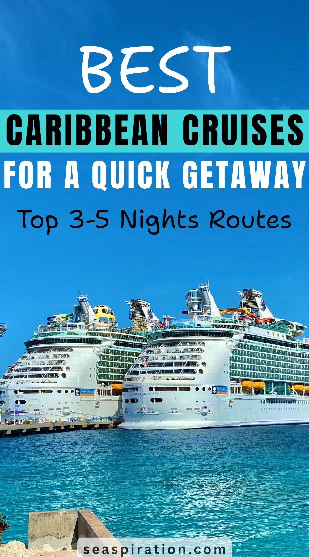 Royal Caribbean ships docked at a private island in the Bahamas