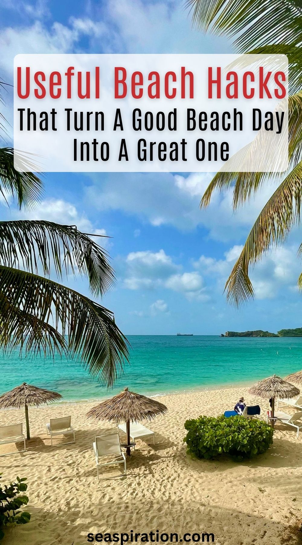 sunbeds and umbrellas on a tropical beach